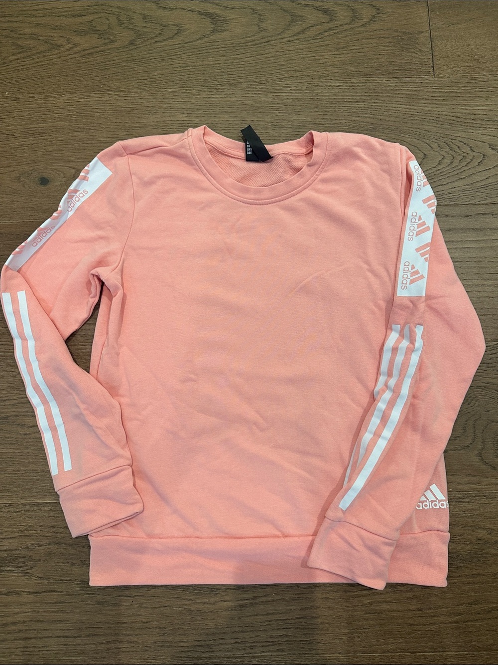 adidas Kids Coral Pink Crew Sweatshirt with White Stripe Accents